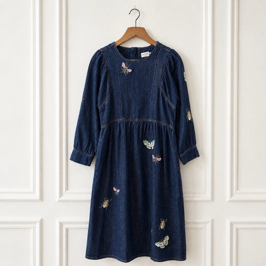 Embroidered Denim Midi Dress