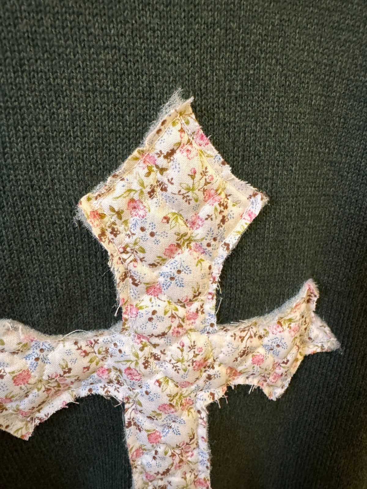 Cotton Knit Jumper Floral Cross Appliqué