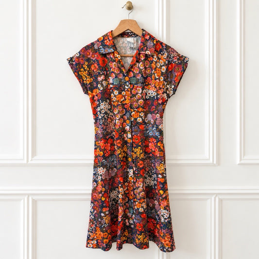 Vintage Floral Button Front Midi Dress