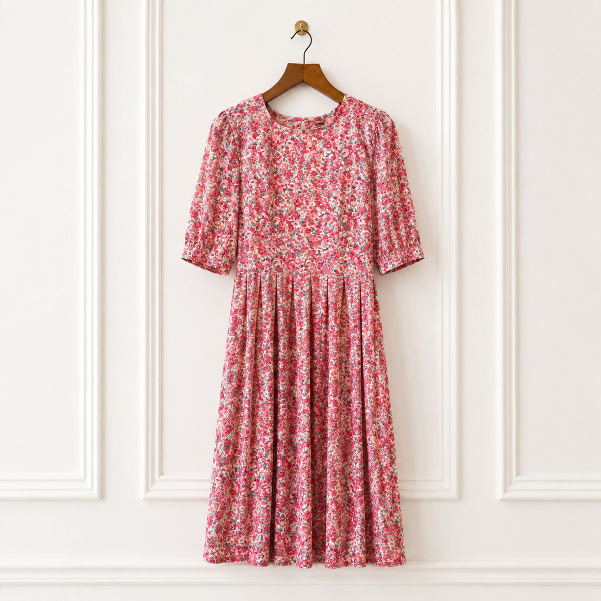 Vintage Pink Floral Cotton Midi Dress