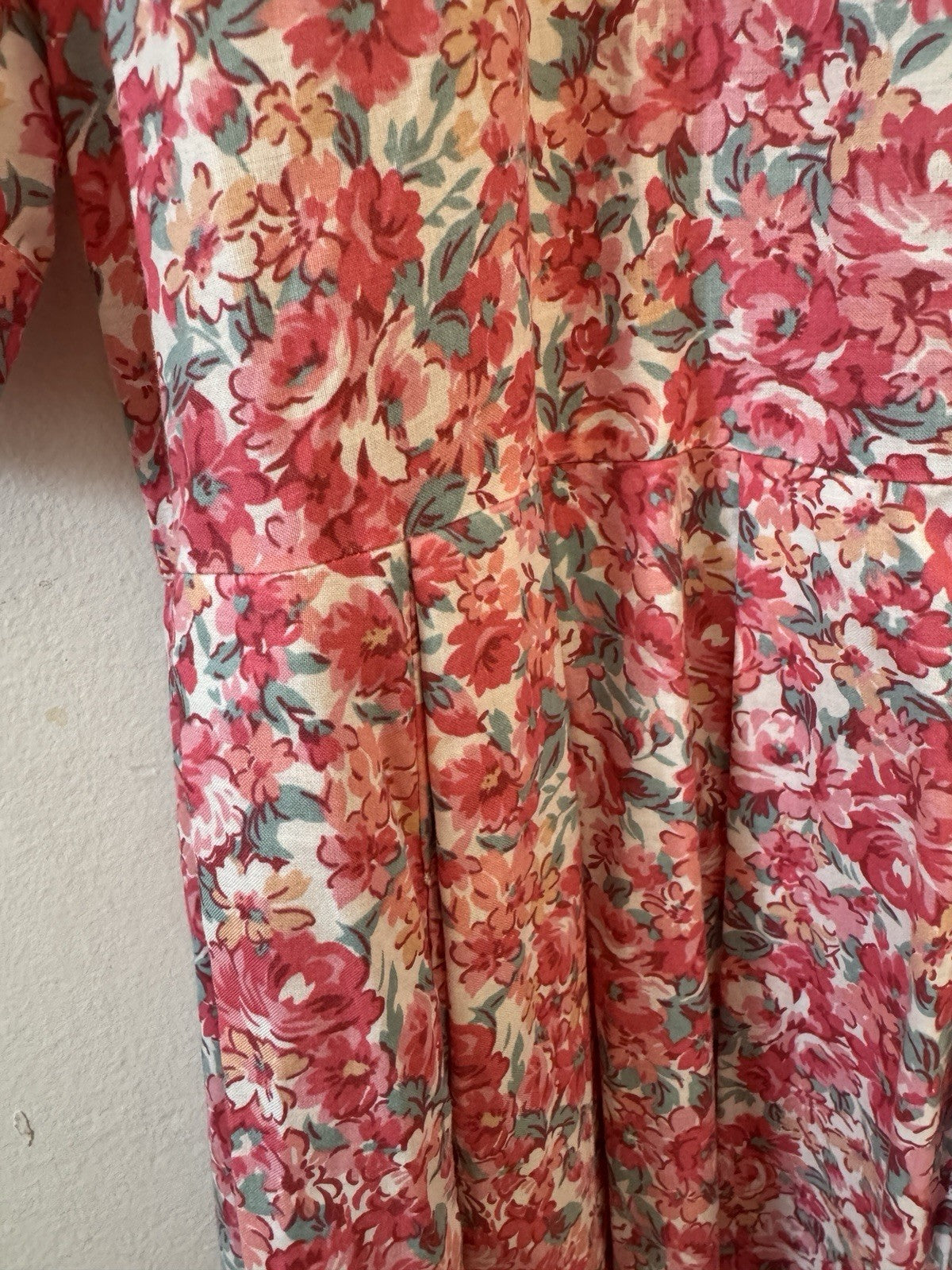 Vintage Pink Floral Cotton Midi Dress