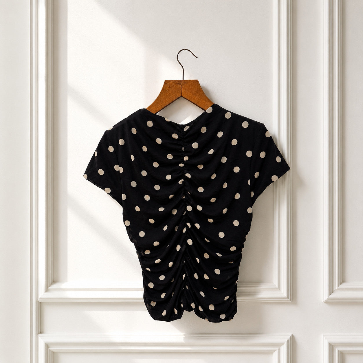 Polka Dot Ruched Mesh Top