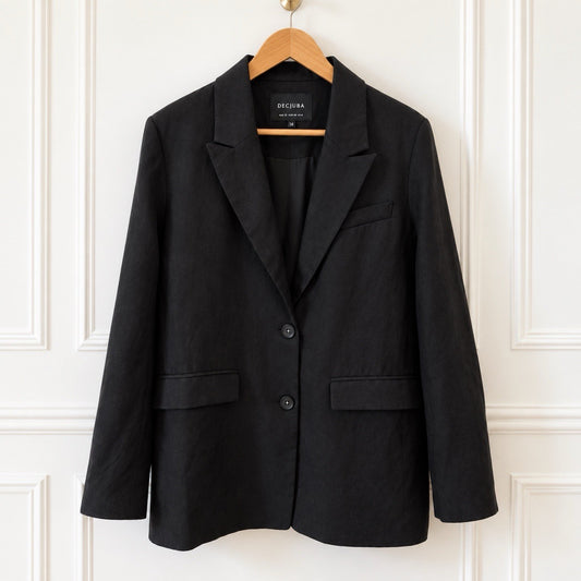 Black Linen Blend Tailored Blazer