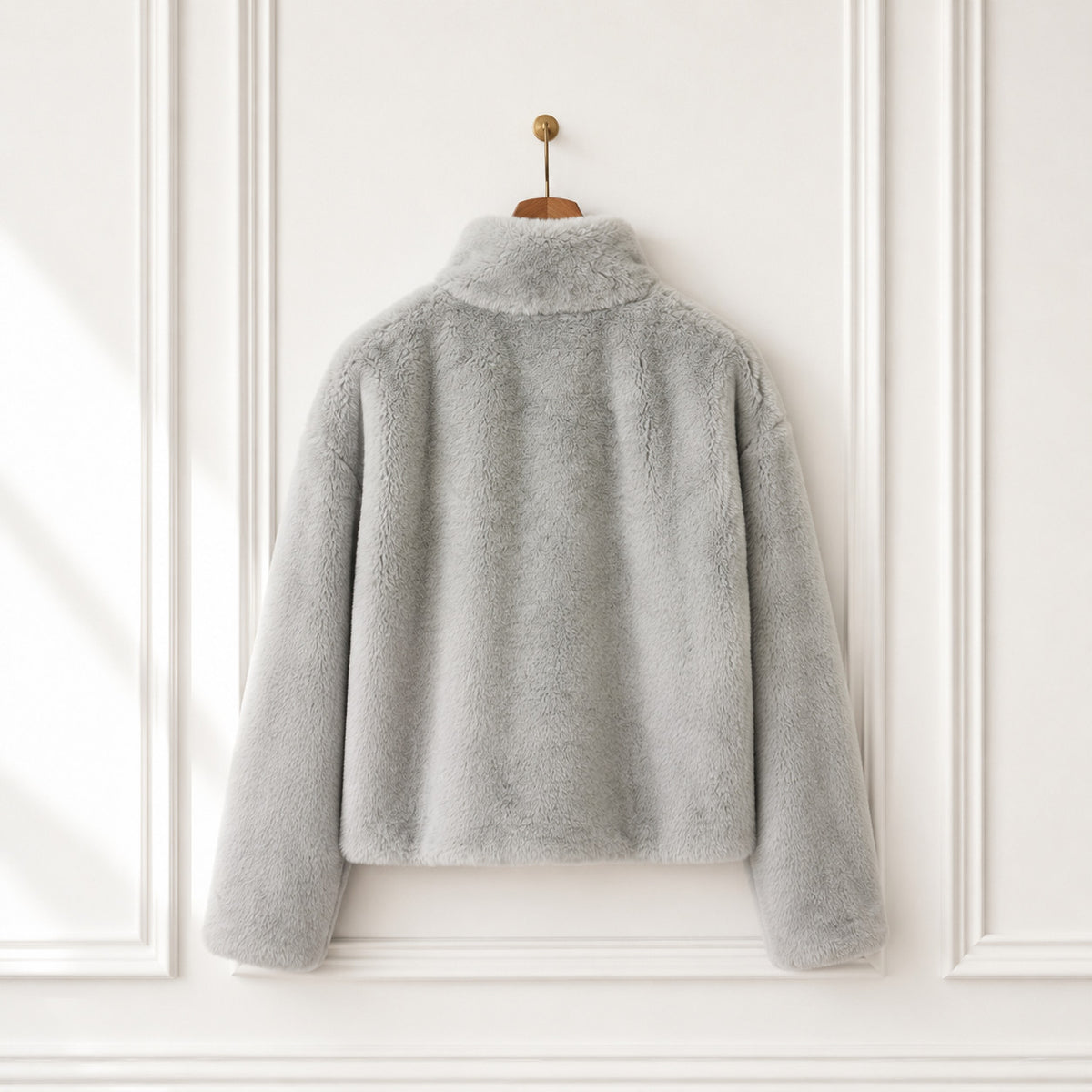Grey Faux Fur Zip Jacket
