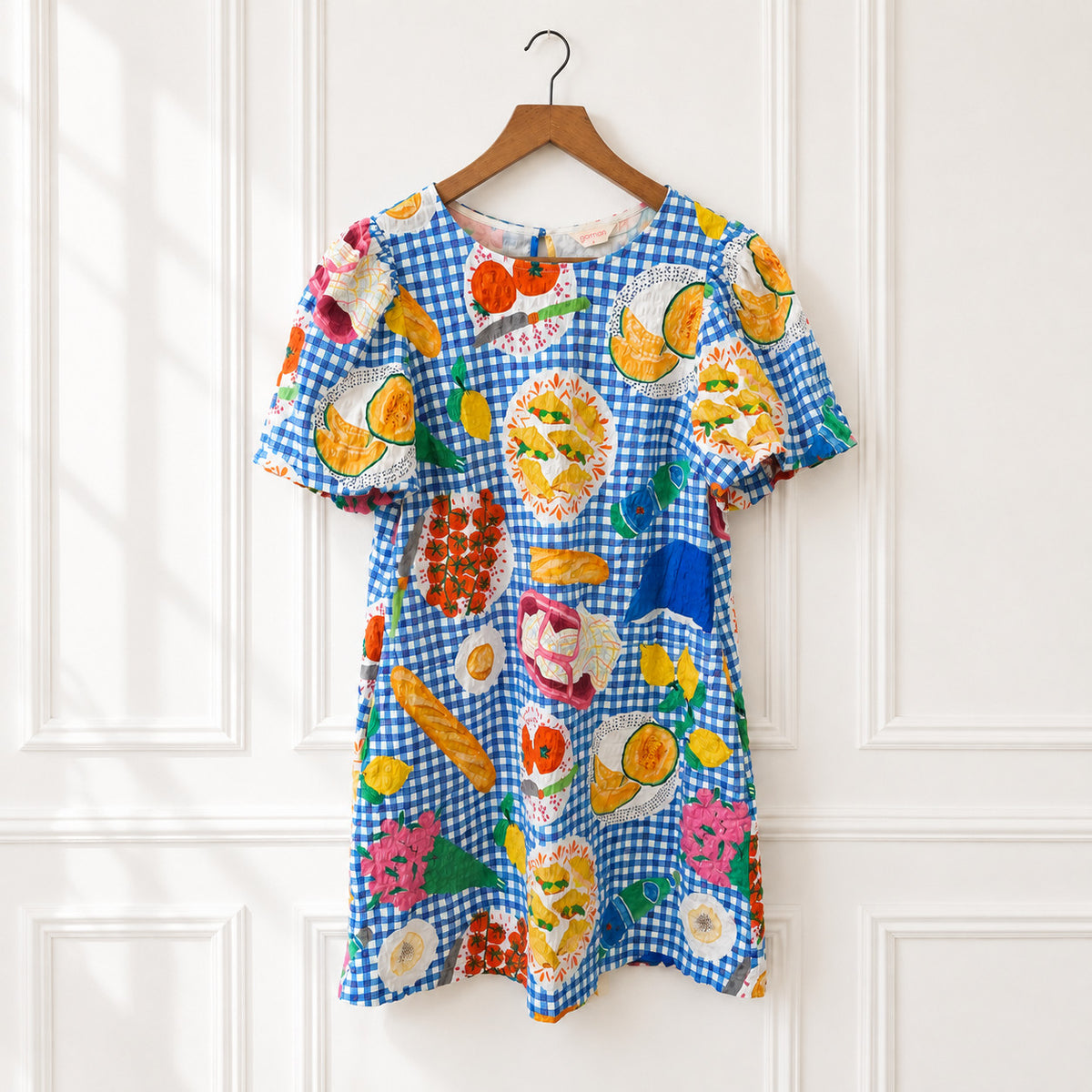 Breakfast Print Cotton Mini Dress