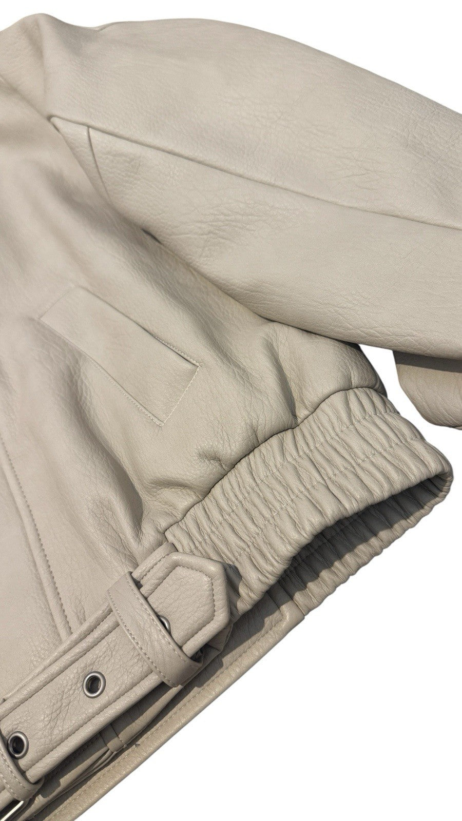 Cream Faux Leather Bomber Jacket
