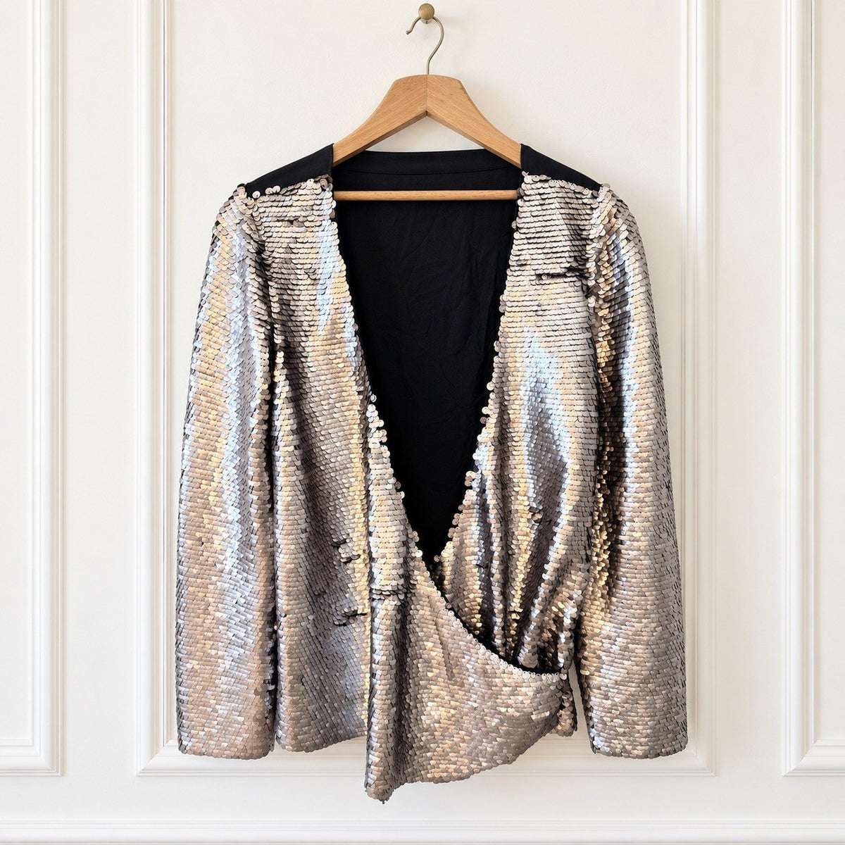 Silver Sequin Draped Back Top