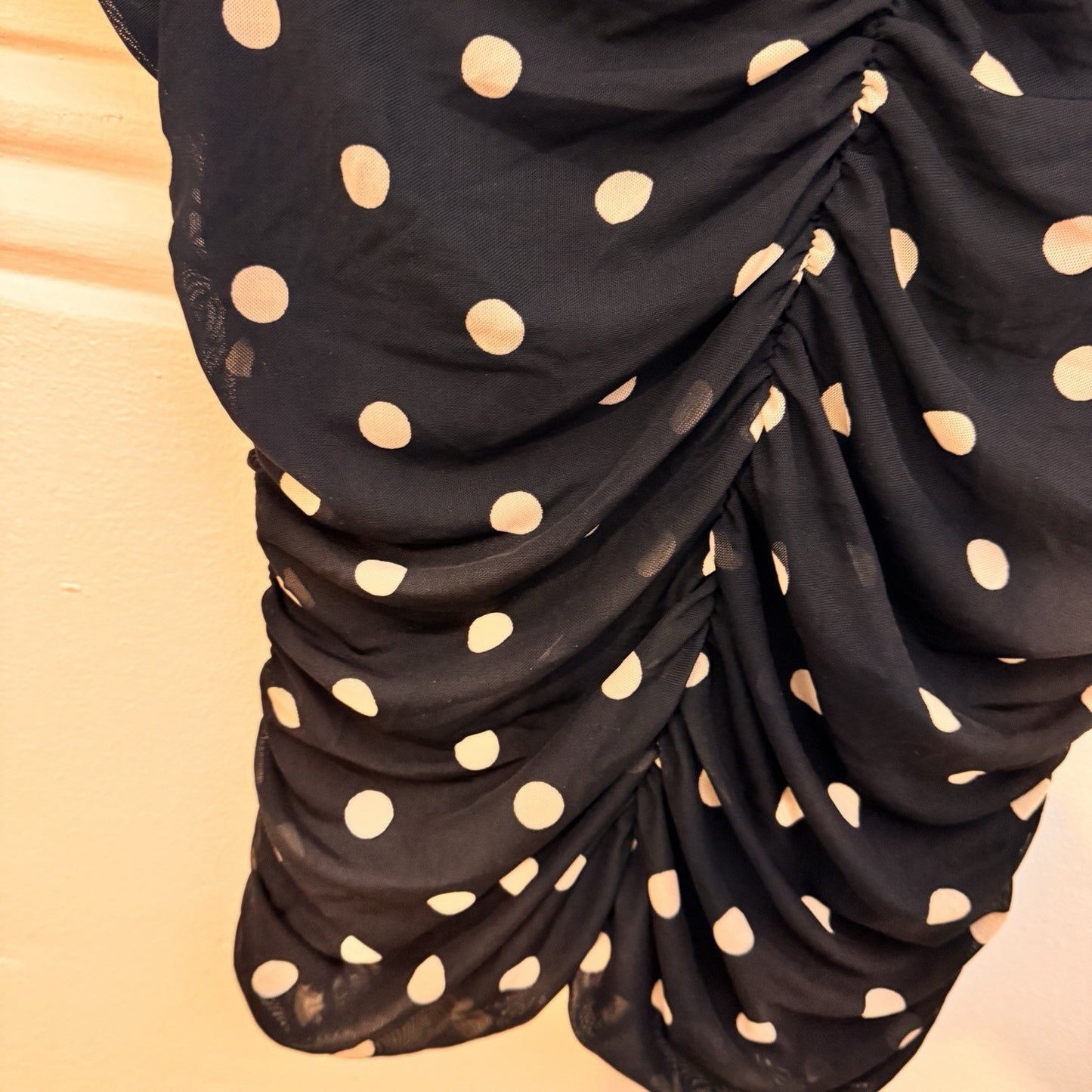 Polka Dot Ruched Mesh Top