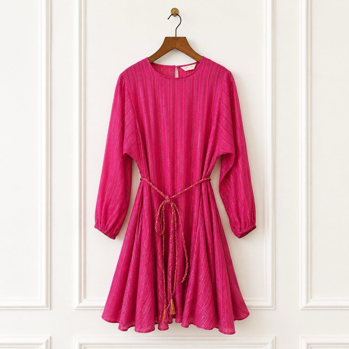Pink Metallic Stripe Mini Dress