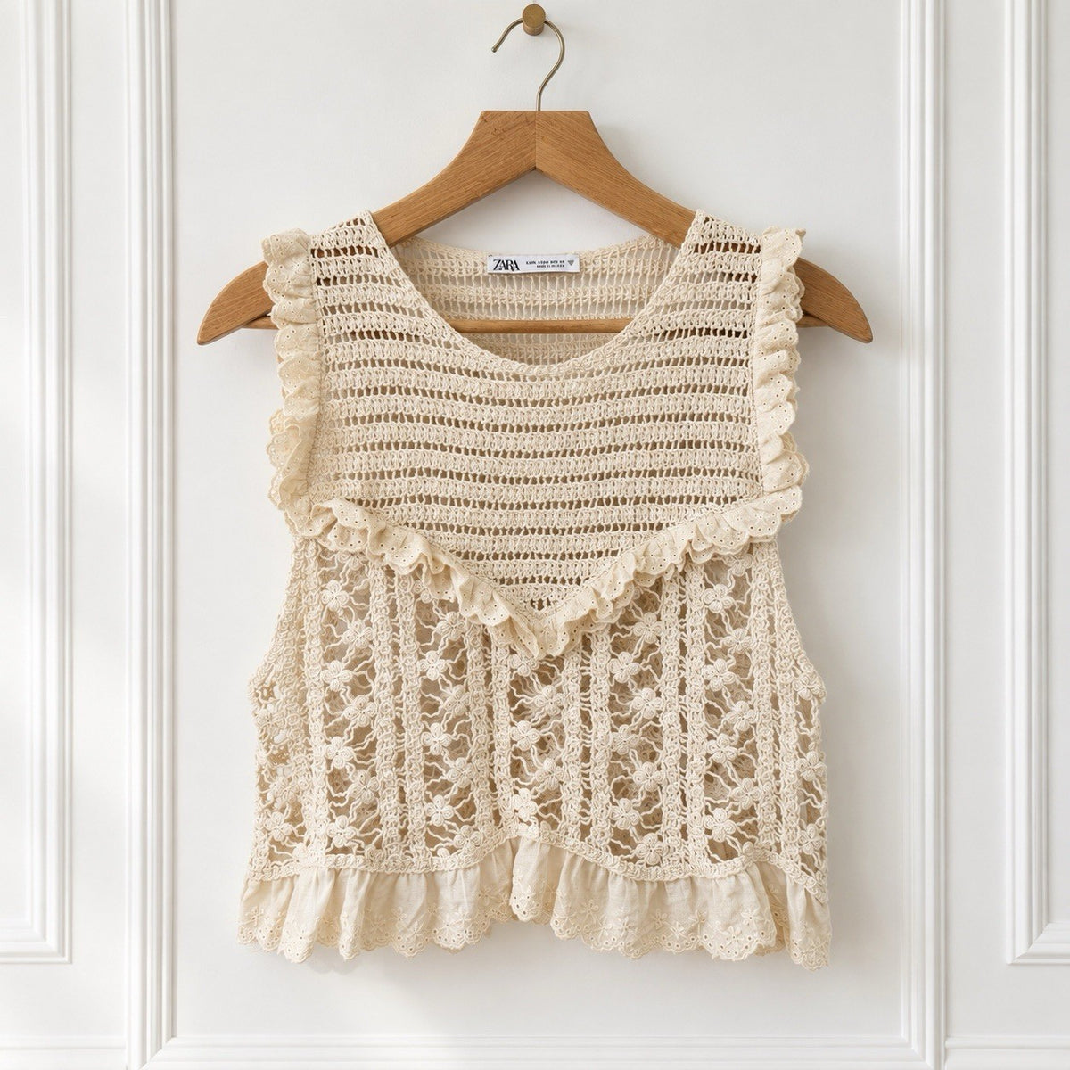 Cream Crochet Lace Ruffle Top