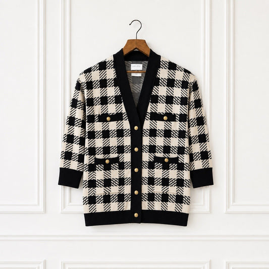 Check Knit Cardigan