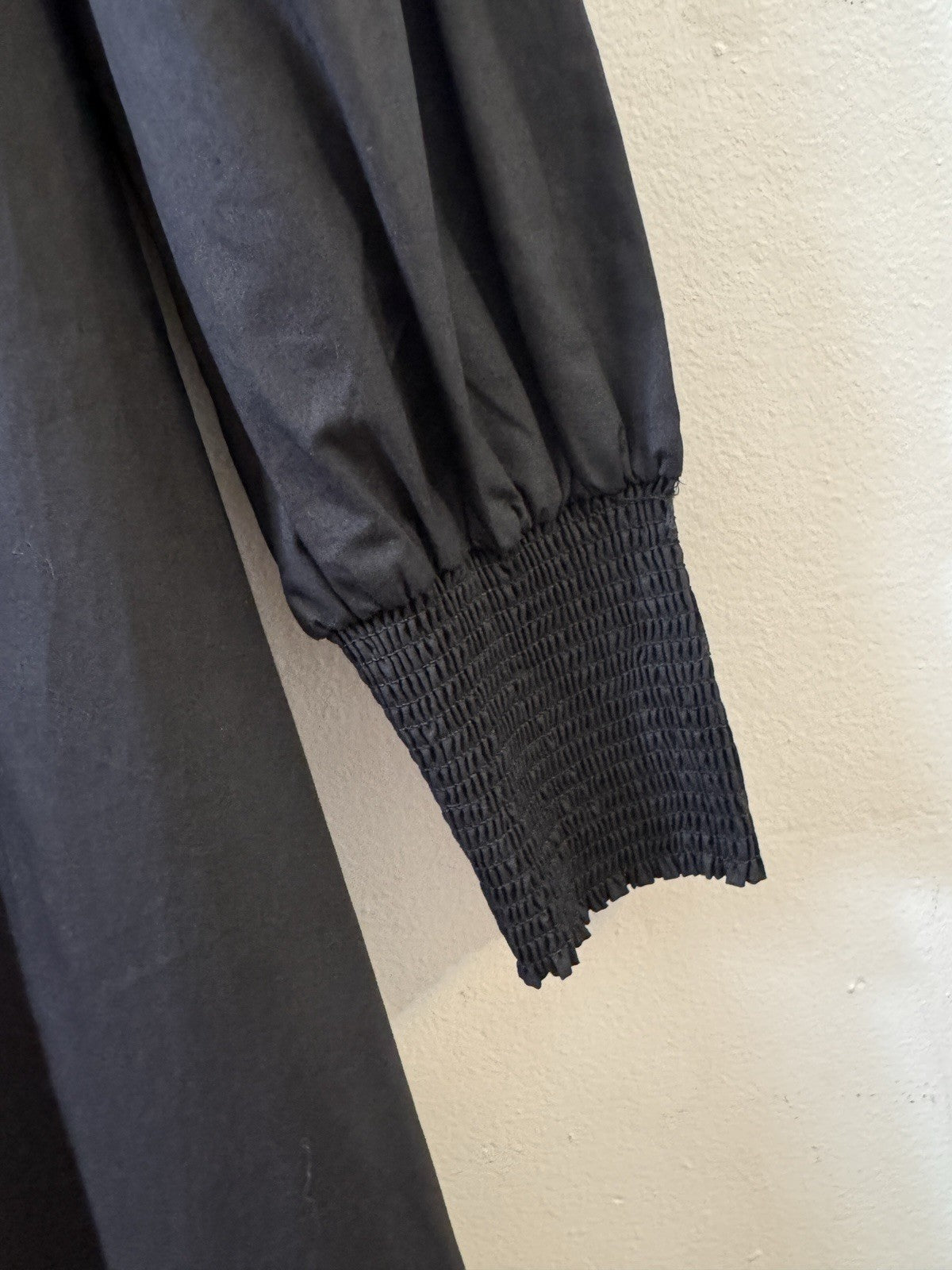 Black Cotton Smocked Mini Dress