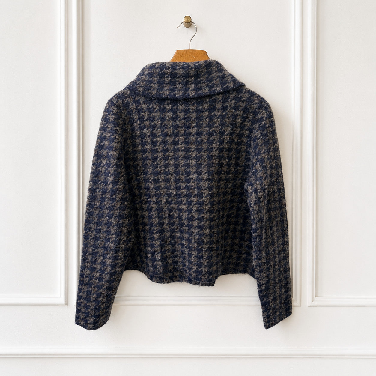Houndstooth Wool Blend Knit Jacket